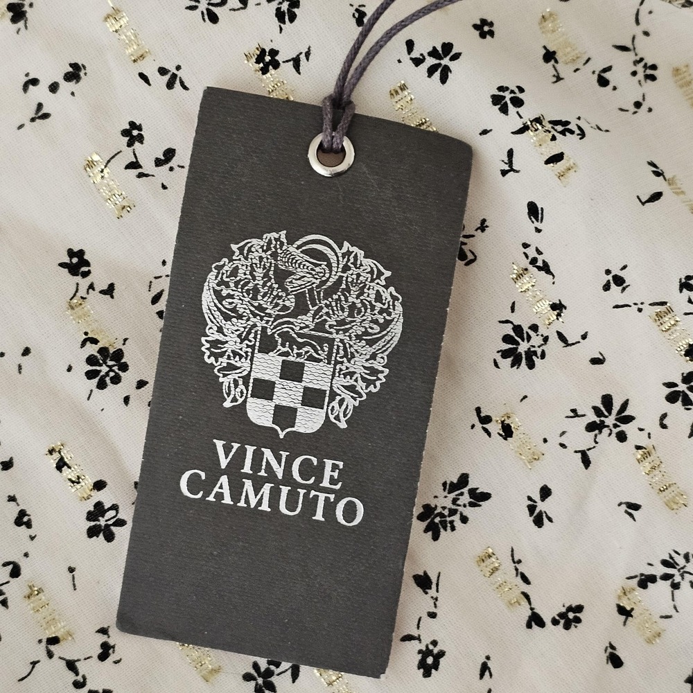 Vince Camuto Blouse Womens Medium Birch Island Oasis Floral Puff Sleeve Metallic - Picture 6 of 11